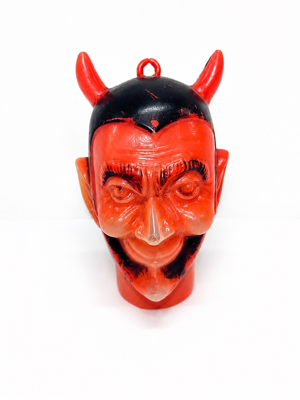 Vintage Devil Blow Mold Head Art Ornament - Red and Black